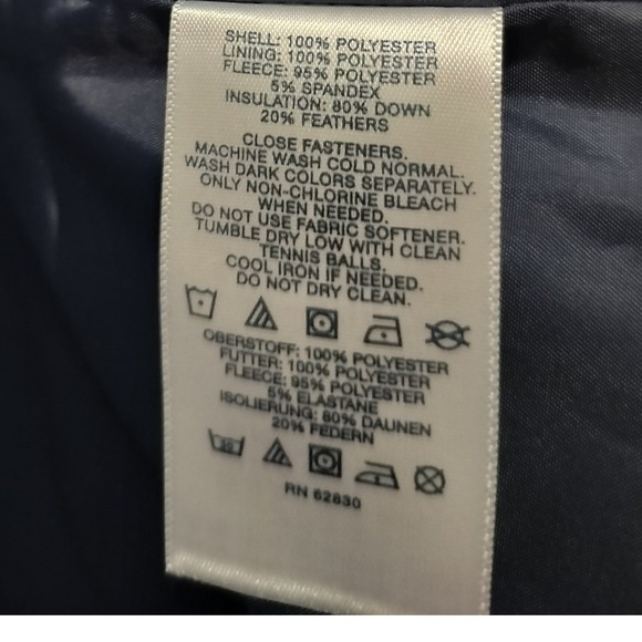 Lands' End Womens XL/P 18 Down Puffer Vest Navy Blue Orange Geometric Full Zip - Picture 5 of 5